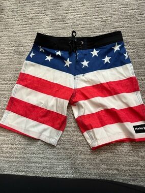 Hurley Boy's Stars & Stripes Swim Board Shorts - Blue/Red/White/Black